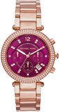 Michael Kors Parker Chronograph Purple Dial Rose Gold Steel Strap Watch For Women - MK6417 Authentic Buy Shop Now