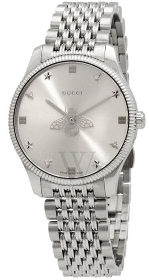 Gucci G Timeless Quartz Silver Dial Silver Steel Strap Watch For Women - YA1264153 Authentic Buy Shop Now