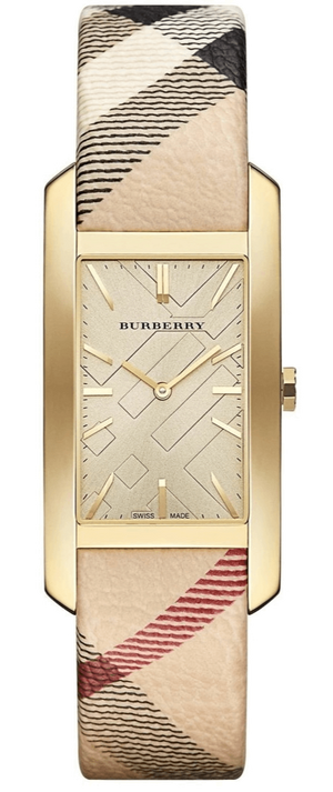 Burberry Pioneer Gold Dial Haymarket Beige Leather Strap Watch for Women - BU9509 Authentic Buy Shop Now