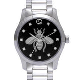 Gucci G Timeless Quartz Diamonds Black Dial Silver Steel Strap Watch For Women - YA1265024 Authentic Buy Shop Now