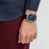 Tommy Hilfiger Asher Chrongraph Blue Dial Brown Leather Strap Watch For Men - 1791855 Authentic Buy Shop Now