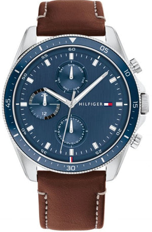 Tommy Hilfiger Parker Chronograph Blue Dial Brown Leather Strap Watch For Men - 1791837 Authentic Buy Shop Now