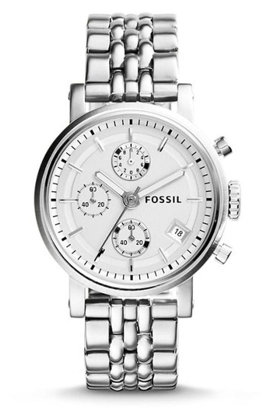 Fossil Boyfriend Chronograph Silver Dial Silver Steel Strap Watch for Women - ES2198 Authentic Buy Shop Now