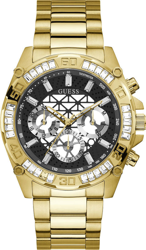 Guess Trophy Diamonds Black Dial Gold Steel Strap Watch for Men - GW0390G2 Authentic Buy Shop Now