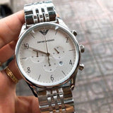 Emporio Armani Classic Chronograph Silver Dial Silver Steel Strap Watch For Men - AR1879 Authentic Buy Shop Now