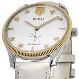 Gucci G Timeless Automatic Silver Dial Beige Leather Strap Watch For Men - YA126348 Authentic Buy Shop Now