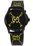 Gucci G Timeless Ghost Black Dial Black Leather Strap Watch For Men - YA1264019 Authentic Buy Shop Now