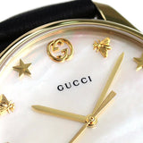 Gucci G-Timeless Mother of Pearl Dial Black Leather Strap Watch For Women - YA1264044 Authentic Buy Shop Now