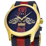 Gucci G Timeless Bee Red & Blue Dial Red Two Tone Nylon Strap Watch For Men - YA1264061 Authentic Buy Shop Now