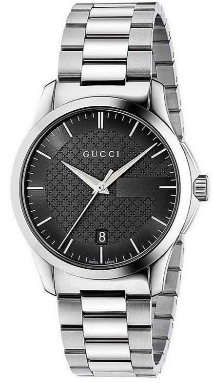 Gucci G Timeless Black Dial Silver Steel Strap Unisex Watch - YA126457 Authentic Buy Shop Now