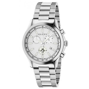 Gucci G Timeless Chronograph White Dial Silver Steel Strap Watch For Men - YA126472 Authentic Buy Shop Now