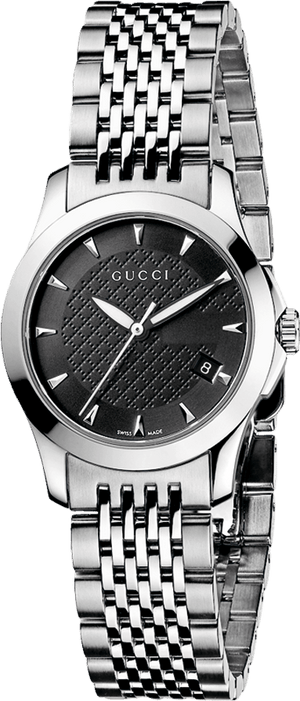 Gucci G Timeless Black Dial Silver Steel Strap Watch For Women - YA126502 Authentic Buy Shop Now