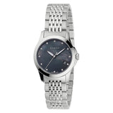 Gucci G Timeless Diamonds Mother of Pearl Black Dial Silver Steel Strap Watch For Women - YA126505 Authentic Buy Shop Now