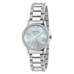 Gucci G Timeless Mother of Pearl Dial Silver Steel Strap Watch For Women - YA126543 Authentic Buy Shop Now