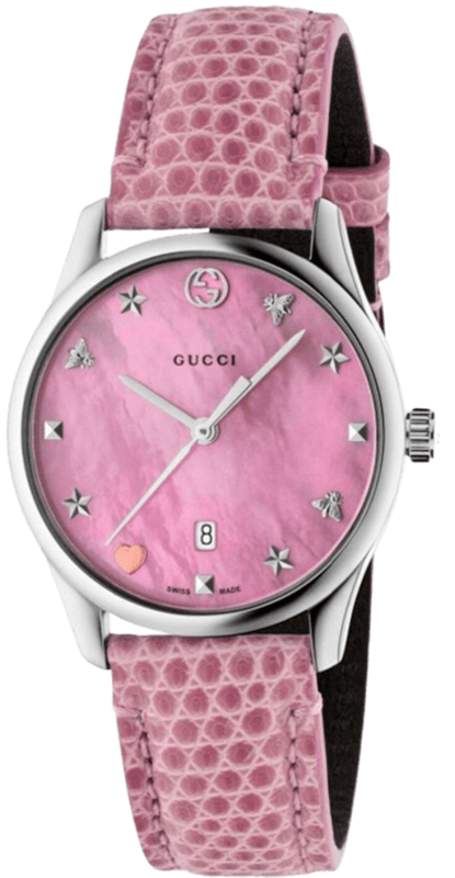 Gucci G-Timeless Pink Mother of Pearl Dial Pink Leather Strap Watch For Women - YA126586 Authentic Buy Shop Now