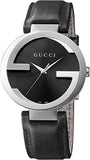 Gucci G Interlocking Black Dial Black Leather Strap Watch For Women - YA133501 Authentic Buy Shop Now