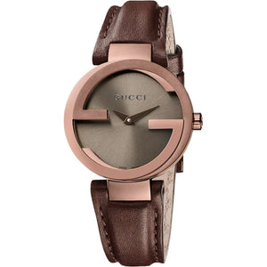 Gucci G Interlocking Brown Dial Brown Leather Strap Watch For Women - YA133504 Authentic Buy Shop Now