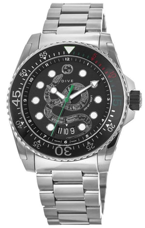 Gucci Dive Snake Black Dial Silver Steel Strap Watch For Men - YA136218 Authentic Buy Shop Now