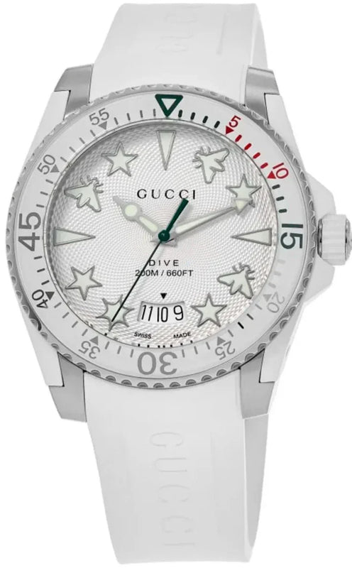 Gucci Dive Quartz White Dial White Rubber Strap Watch For Men - YA136337 Authentic Buy Shop Now