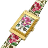 Gucci G-Frame Floral Mother of Pearl Dial White Leather Strap Watch For Women - YA147406 Authentic Buy Shop Now