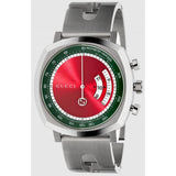Gucci Grip Quartz Chronograph Red Dial Silver Steel Strap Watch For Men - YA157303 Authentic Buy Shop Now