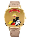 Gucci Grip Disney Mickey Mouse Gold Dial Brown Leather Strap Watch For Women - YA157420 Authentic Buy Shop Now