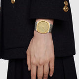 Gucci 25H Quartz Gold Dial Silver Steel Strap Watch for Men - YA163405 Authentic Buy Shop Now