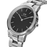 Daniel Wellington Iconic Link Black Dial Silver Steel Strap Watch For Women - DW00100206 Authentic Buy Shop Now