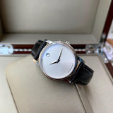 Movado Museum Quartz Silver Dial Black Leather Strap Watch For Men - 2100001 Authentic Buy Shop Now