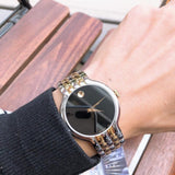 Movado Veturi Quartz Black Dial Two Tone Steel Strap Watch for Men - 0606932 Authentic Buy Shop Now