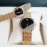 Movado Veturi Quartz Black Dial Two Tone Steel Strap Watch for Women - 0606933 Authentic Buy Shop Now