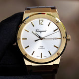 Salvatore Ferragamo F-80 Classic Silver Dial Brown Leather Strap Watch for Men - SFDT00419 Authentic Buy Shop Now