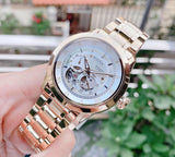 Bulova BVA Skeleton Silver Dial Gold Steel Strap Watch for Men - 97A108 Authentic Buy Shop Now