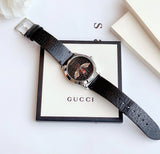 Gucci G Timeless Bee Black Dial Black Leather Strap Watch For Women - YA1264067 Authentic Buy Shop Now
