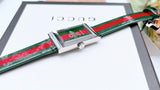 Gucci G Frame Quartz Green & Red Mother of Pearl Dial Multicolor Leather Strap Watch For Women - YA147408 Authentic Buy Shop Now