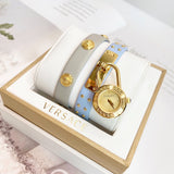 Versace Medusa Lock Icon Quartz White Dial Blue Leather Strap Watch for Women - VEDW00419 Authentic Buy Shop Now