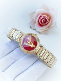 Versace Virtus Mini Quartz Red Dial Gold Steel Strap Watch For Women - VET300321 Authentic Buy Shop Now