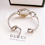 Gucci Horsebit Collection Mother of Pearl Black Dial Silver Steel Strap Watch For Women - YA139503 Authentic Buy Shop Now