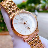 Tissot T Classic Carson Premium White Dial Rose Gold Steel Strap Watch for Women - T122.207.33.031.00 Authentic Buy Shop Now