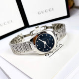 Gucci GG2570 Diamonds Black Dial Silver Steel Strap Watch For Women - YA142404 Authentic Buy Shop Now