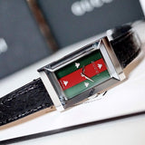 Gucci G-Frame Mother of Pearl Green & Red Dial Black Leather Strap Watch For Women - YA147403 Authentic Buy Shop Now