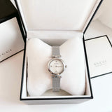 Gucci Diamantissima Quartz Diamonds Mother of Pearl Dial Silver Mesh Bracelet Watch for Women - YA141504 Authentic Buy Shop Now
