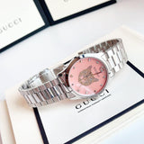 Gucci G Timeless Quartz Mother of Pearl Pink Dial Silver Steel Strap Watch for Women - YA1264166 Authentic Buy Shop Now