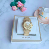Versace V-Motif Gold Dial Gold Steel Strap Watch for Women - VERE00618 Authentic Buy Shop Now