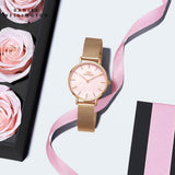 Daniel Wellington Petite Melrose Mother of Pearl Pink Dial Pink Mesh Strap Watch For Women - DW00100513 Authentic Buy Shop Now