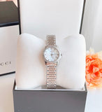 Gucci G Timeless Diamonds Mother of Pearl Dial Silver Steel Strap Watch For Women - YA126506 Authentic Buy Shop Now