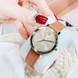 Movado Bold Gold Dial Brown Leather Strap Watch for Women - 3600437 Authentic Buy Shop Now