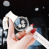 Michael Kors Sidney Multifunction Black Dial White Silicone Strap Watch For Women - MK6947 Authentic Buy Shop Now
