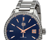 Tag Heuer Carrera Quartz Diamonds Blue Dial Silver Steel Strap Watch for Women - WAR1114.BA0601 Authentic Buy Shop Now