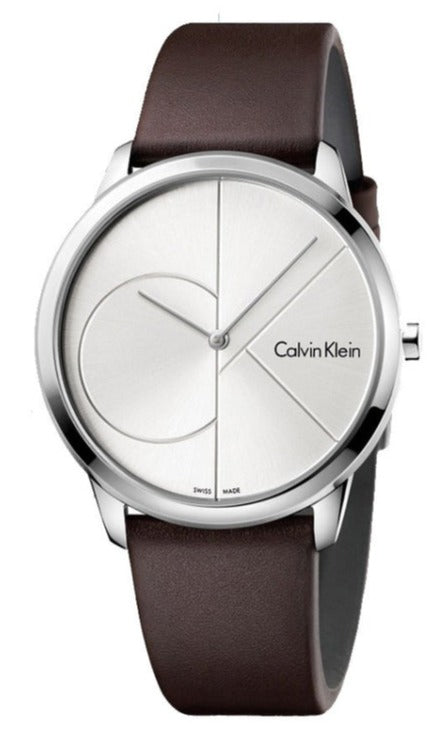 Calvin Klein Minimal Silver Dial Brown Leather Strap Watch for Men - K3M221G6 Authentic Buy Shop Now